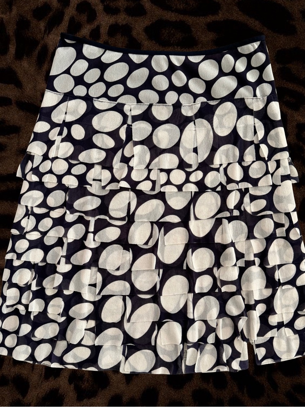 Vivienne Tam White + Navy Polka Dot Tiered Skirt